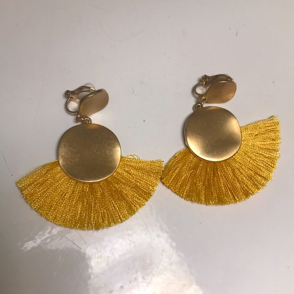 Yellow Fringe Clip On Earrings